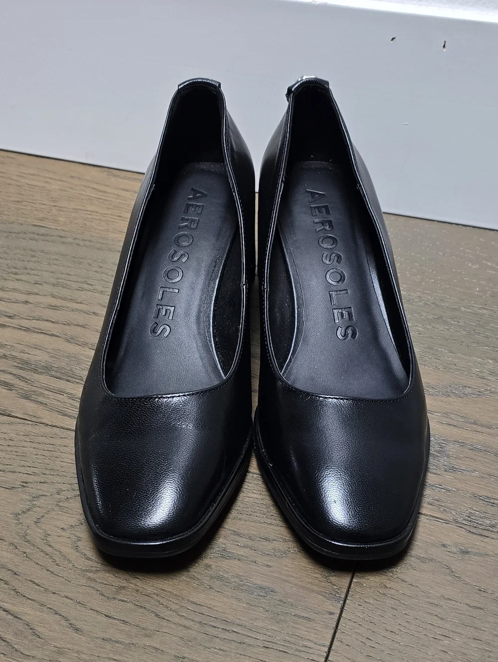 Aerosoles Aurora Leather Square Toe Wedge Pump in Black